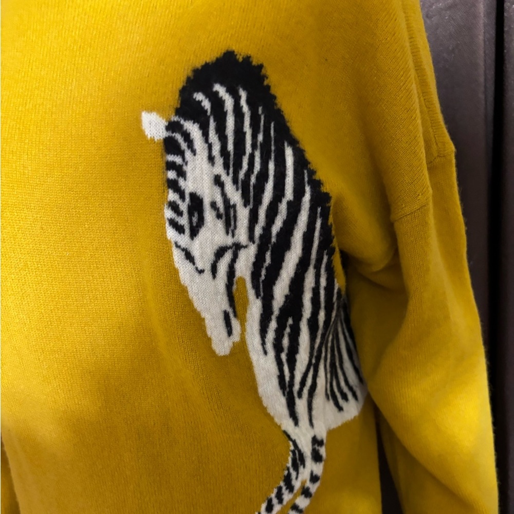 Anthropologie Maeve cashmere Mustard Zebra Sweater - Picture 5 of 11